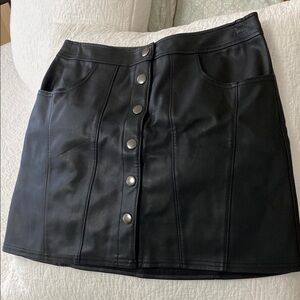 Black Button-Up Vegan Leather A-Line Skirt